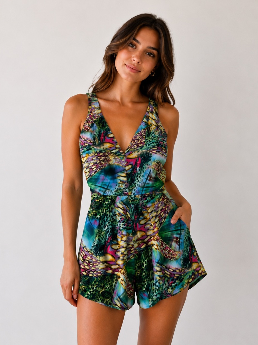 Mustard Seed Watercolor Cut Out Romper Size S Abstract Open Back